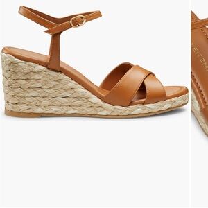 Stuart Weitzman Macchiato Brown Leather Espadrille Wedge
